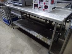 Stainless steel table with under shelf/drawer, 175cms.