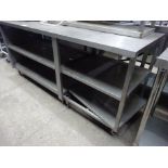 Stainless steel 3 tier prep table with centre holes, 205cms