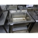 Stainless steel sink on stand with taps, 74cms.