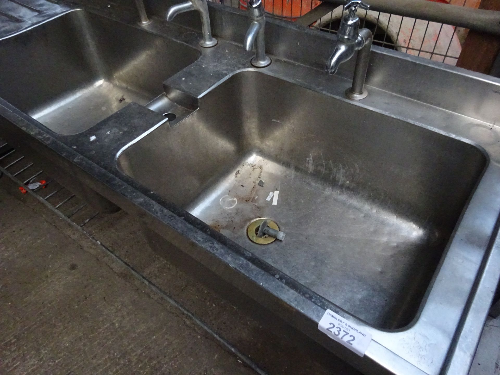 Double bowl with single drainer sink and taps. - Image 2 of 3