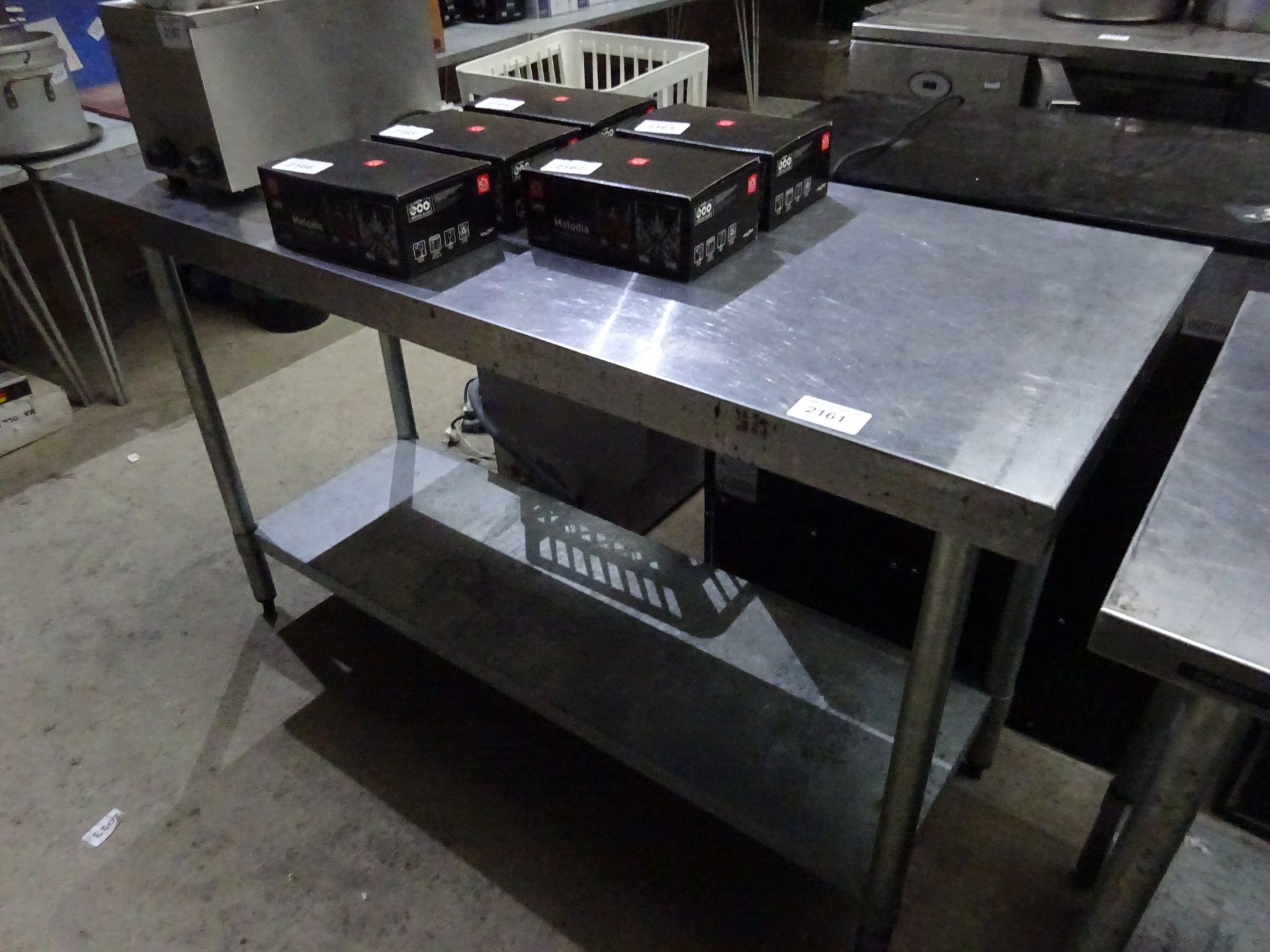 Stainless steel prep table with under shelf, 150cms.