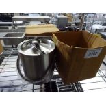 2 new stainless steel ice buckets with lids and tongs