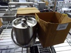 2 new stainless steel ice buckets with lids and tongs