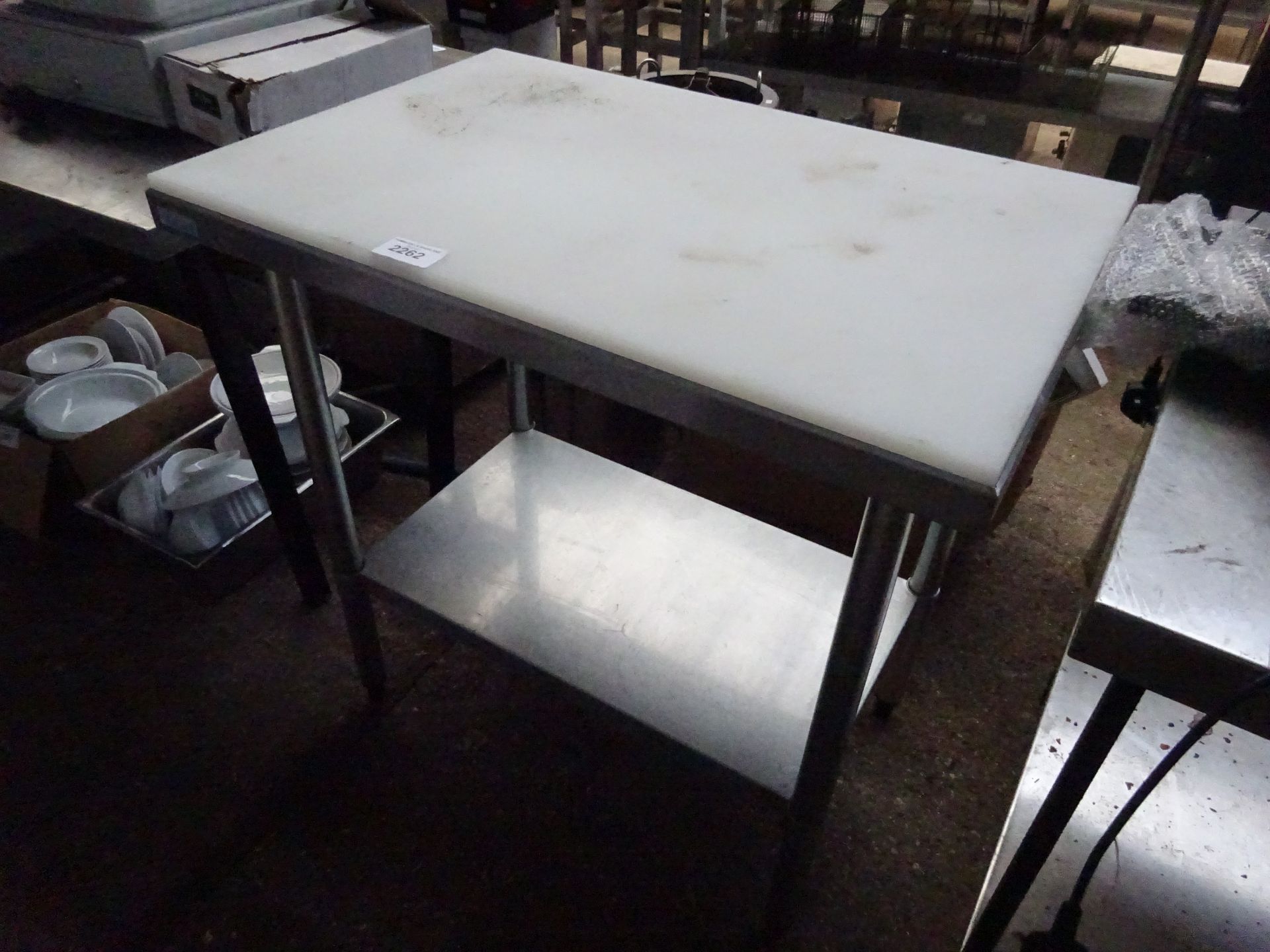 Poly top chop table with under shelf 90cms.