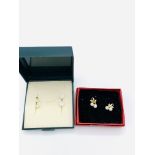 Three pairs 9ct gold earrings.