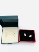 Three pairs 9ct gold earrings.