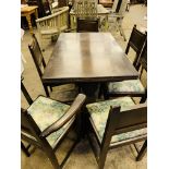 Oak refectory style table and 6 oak framed chairs.