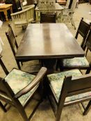 Oak refectory style table and 6 oak framed chairs.