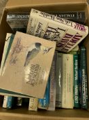 Box of books on gardening and other outdoor pursuits.