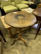 Mahogany and walnut wine table and a mahogany oval display table.