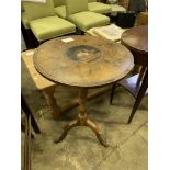 Mahogany and walnut wine table and a mahogany oval display table.