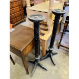 Pine small wash stand, low table; mahogany sewing box; two torcheres.