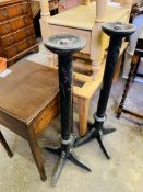 Pine small wash stand, low table; mahogany sewing box; two torcheres.