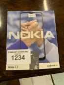 Nokia 2.3 smartphone 32GB and charger in original box.