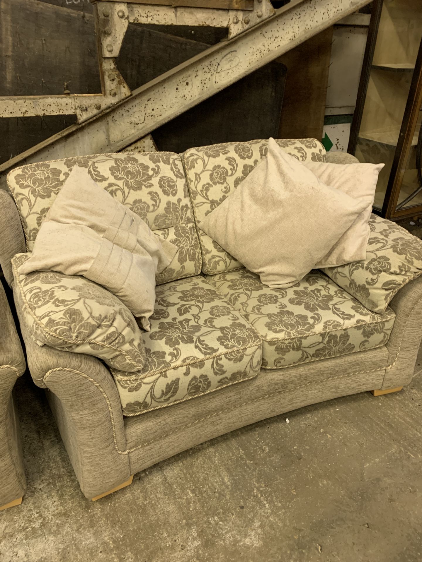 Mushroom coloured sofa and chair.