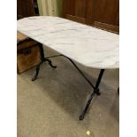 White marble top table on metal frame.