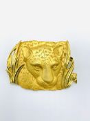 Gold coloured metal leopard brooch boxed.