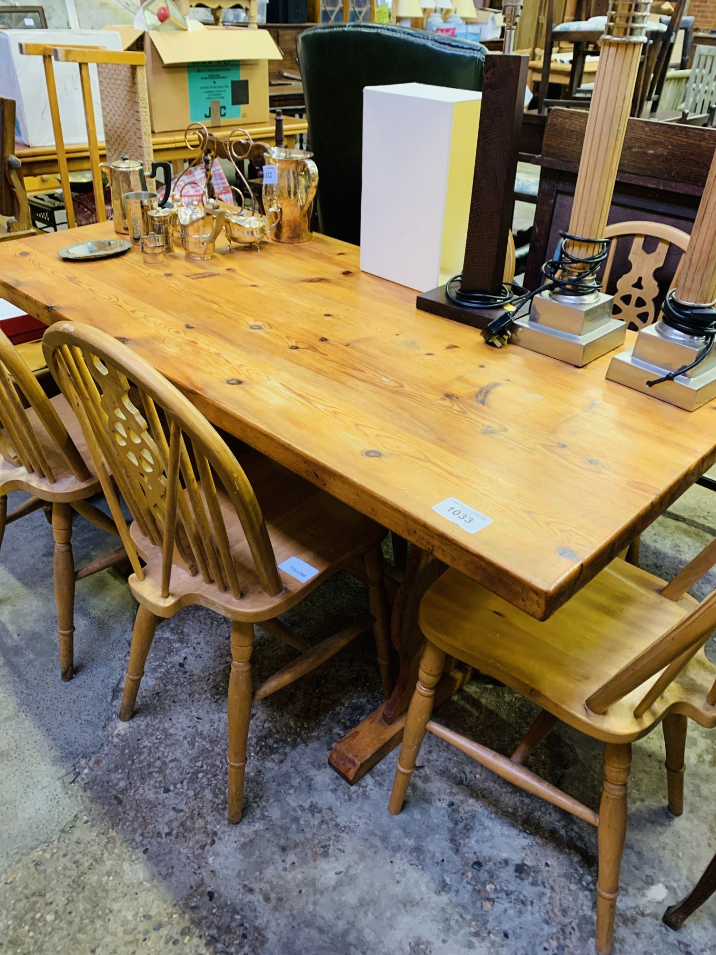 Pine table and five chairs. - Image 2 of 4