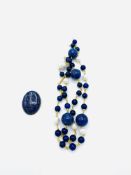 Lapis lazuli and baroque pearl necklace, earrings and brooch.