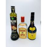 70 cl bottle Gin; 70 cl bottle Brandy together with 70 cl bottle of Vodka.