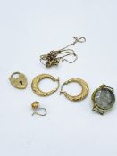 9ct gold earrings, 9ct gold padlock; and other items