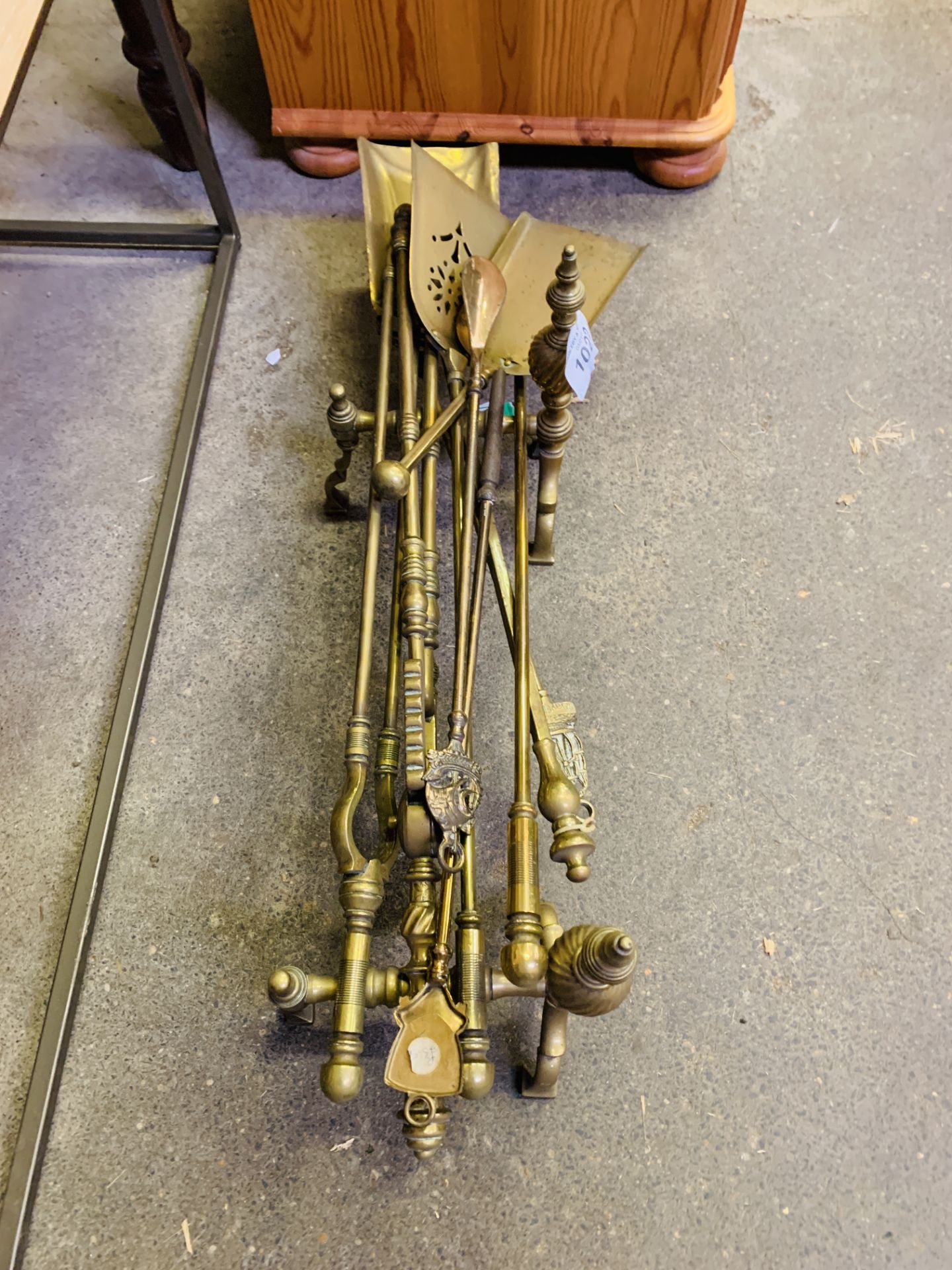 Quantity of brass fire irons and two fire dogs - Image 2 of 2