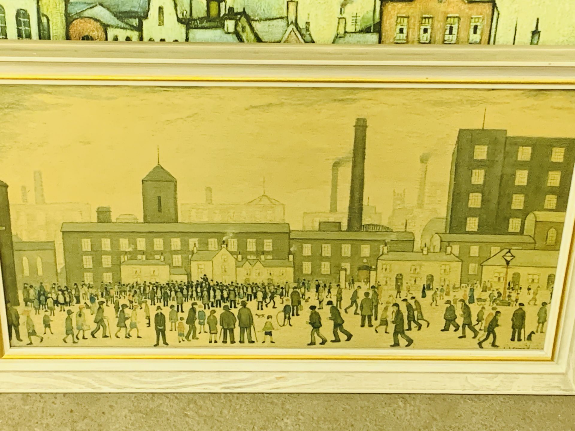 Framed and glazed L S Lowry print together with an L S Lowry block print.