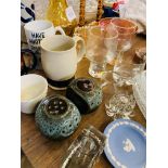 Assortment of china and glassware.