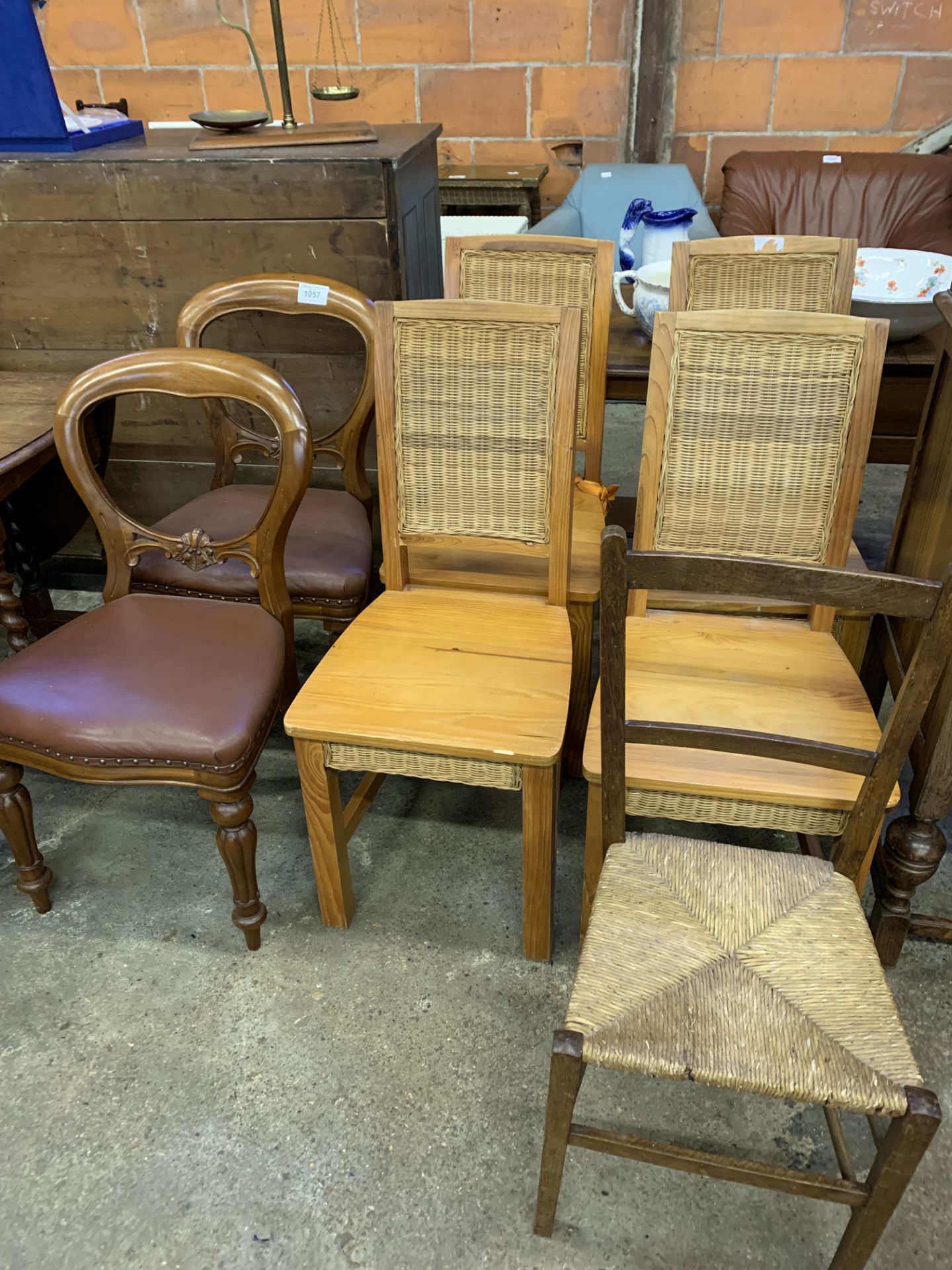 Seven various chairs.