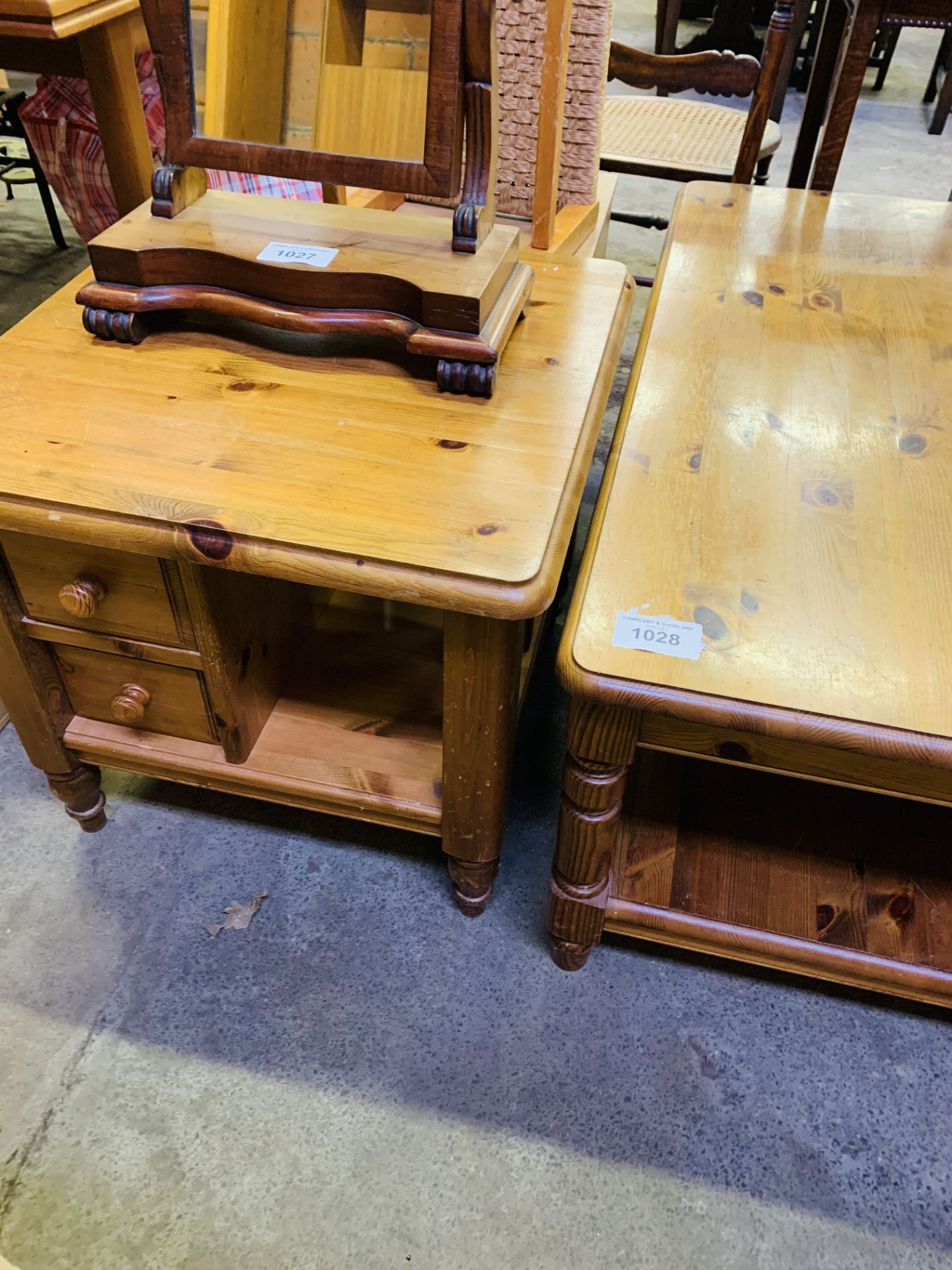 Ducal Pine low square table and coffee table.