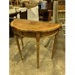 Walnut veneer serpentine fronted demi-lune table.