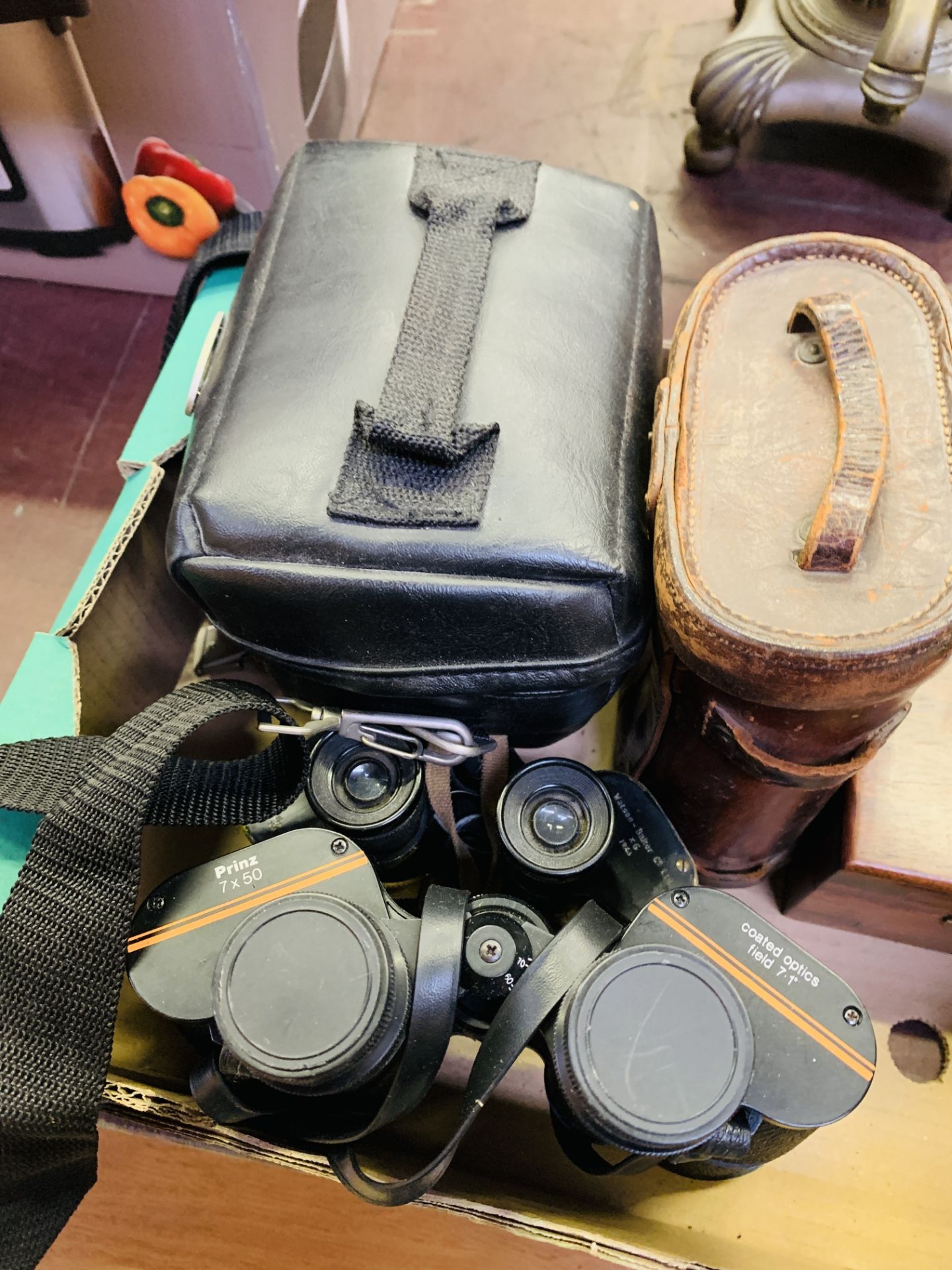 Pair of WW1 binoculars; a pair of WW2 binoculars; and other items. - Image 3 of 4