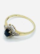 9ct gold sapphire and diamond ring.