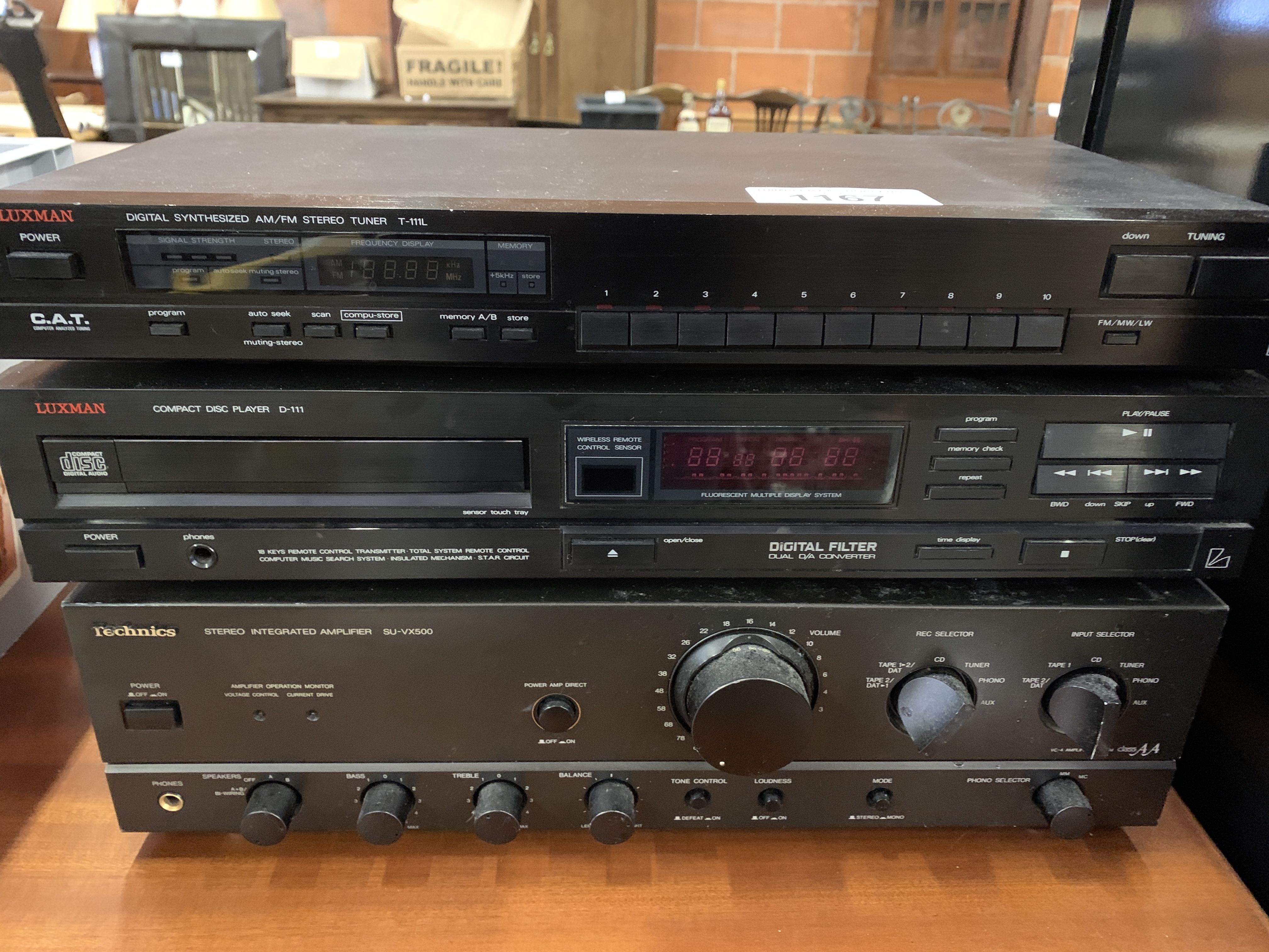 Technics amplifier; Luxman compact disc player, and AM/FM tuner. - Image 2 of 2