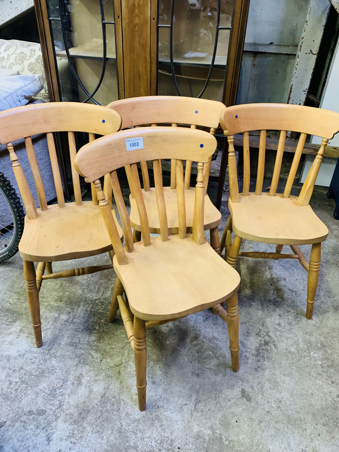 Set of four Windsor style kitchen chairs.