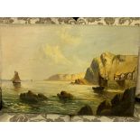 Pair of unframed oil on canvas seafront and fishing boats scenes