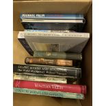 Box of books on travel.