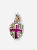 Hallmarked silver synthetic ruby and paste armorial brooch.