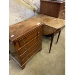 Mahogany chest of four drawers and a mahogany oval drop leaf table.