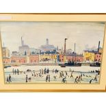 L S Lowry framed and glazed print 'Northern River Scene'.