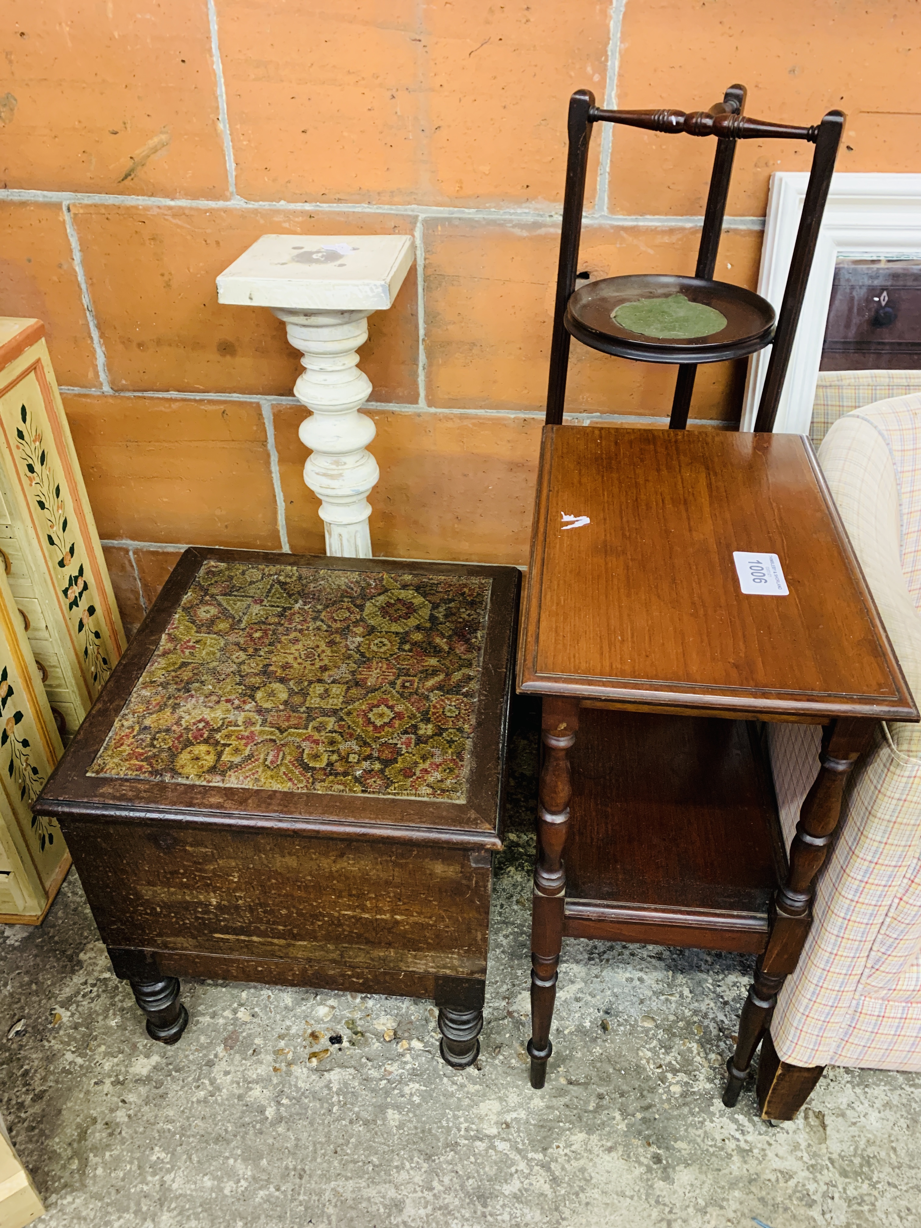 Upholstered tub chair, mirror and three other items of furniture. - Image 2 of 3