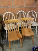 3 Windsor style chairs and 2 pine chairs