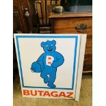 Butagaz metal hanging double-sided advertising sign.