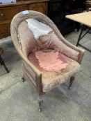 Mahogany framed Edwardian armchair on casters.