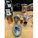 Various silver plate items.