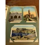 Old album containing various postcards.