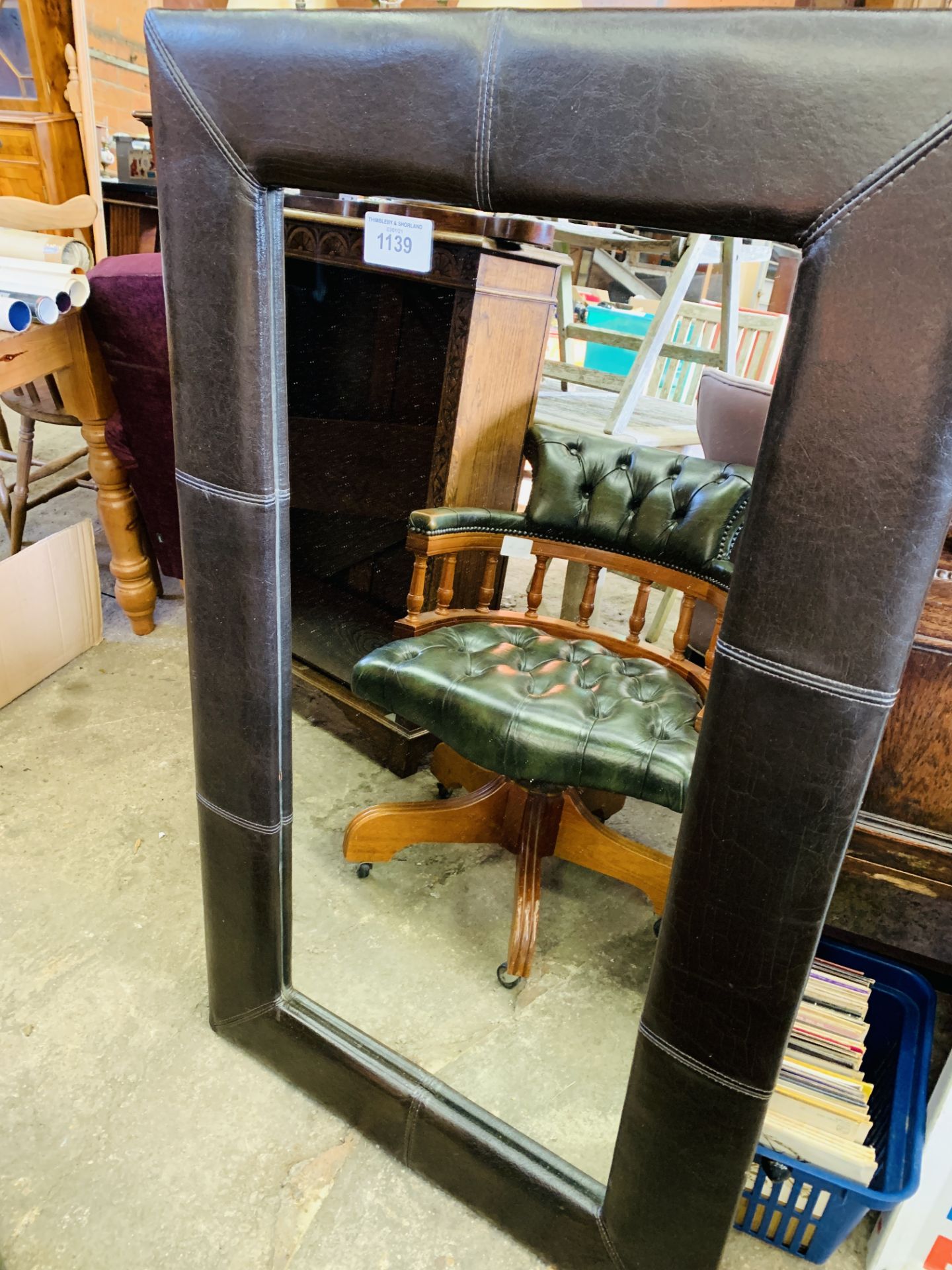 Brown leather framed wall mirror. - Image 2 of 2