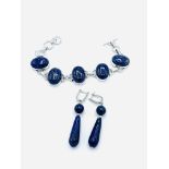 925 silver and lapis lazuli bracelet and earrings.