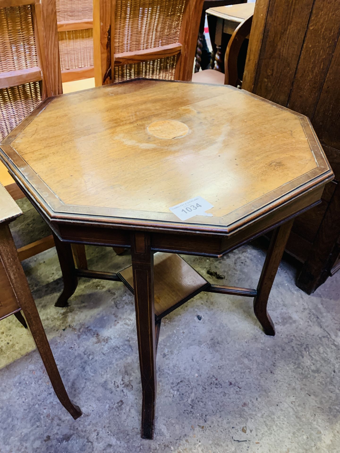 Mahogany octagonal top display table, together with a mahogany sewing box. - Image 3 of 5