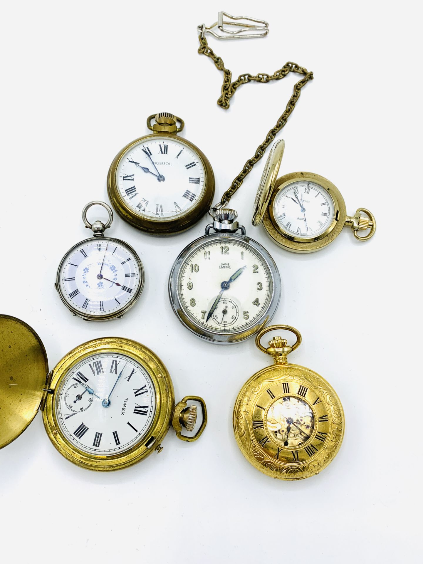 Key wind small pocket watch, case marked 'fine silver', and five other pocket watches. - Image 2 of 7